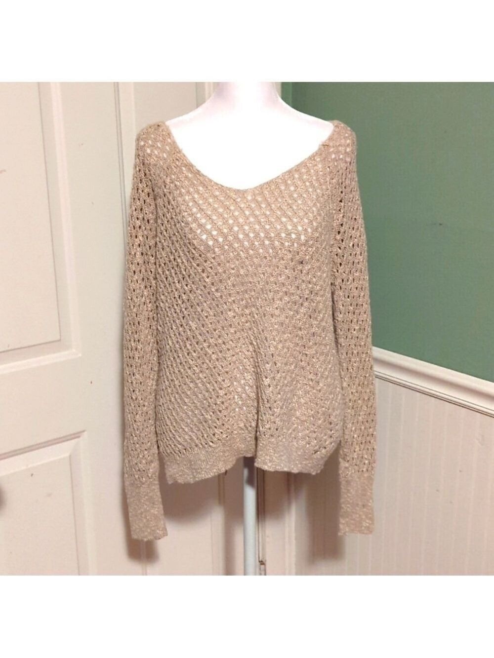 American Eagle Outfitters Womens Knit Top Large Oatmeal